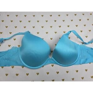 Victorias Secret Satin Blue 36B BIOFIT Demi Balconette Uplift Bra